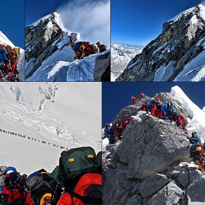 Mount Everest cornice collapse, overcrowded long queues, filthy base camp conditions, thick traffic jams in the spotlight