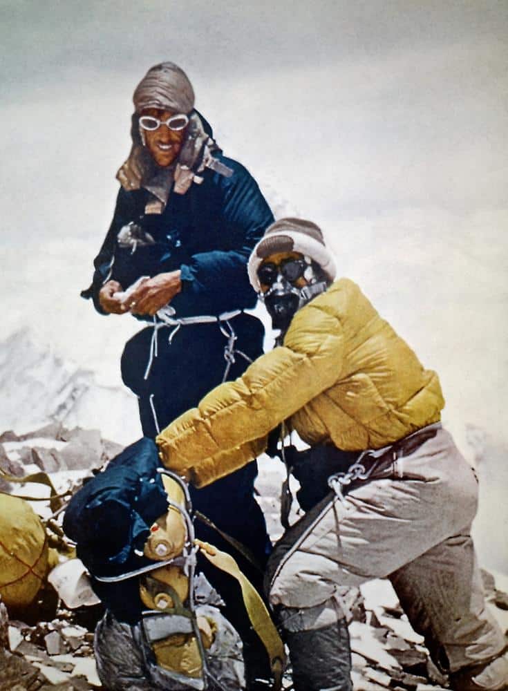 Sir Edmund Hillary and Tenzing Norgay at the summit of Everest