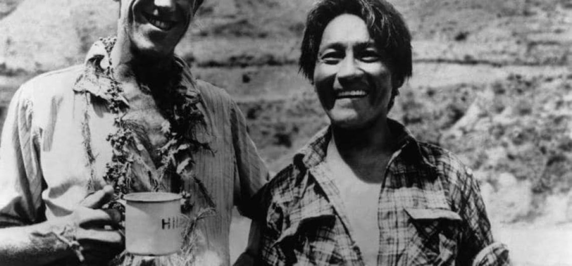 Hillary and Tenzing celebrating after becoming the first persons to climb Everest